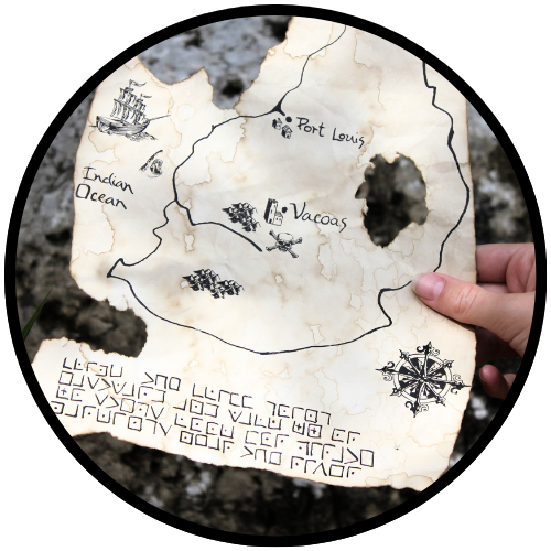 Child holding ancient pirate treasure map